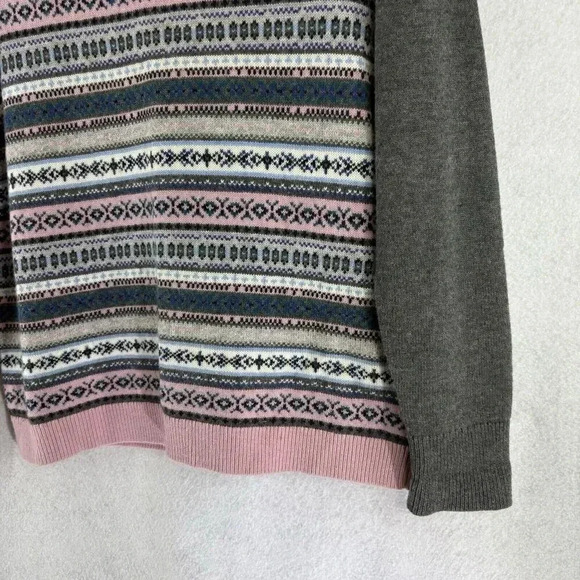 Talbots Women’s Lambswool Blend Fair Isle Sweater Size M Gray Pink Crew Neck - Picture 5 of 7